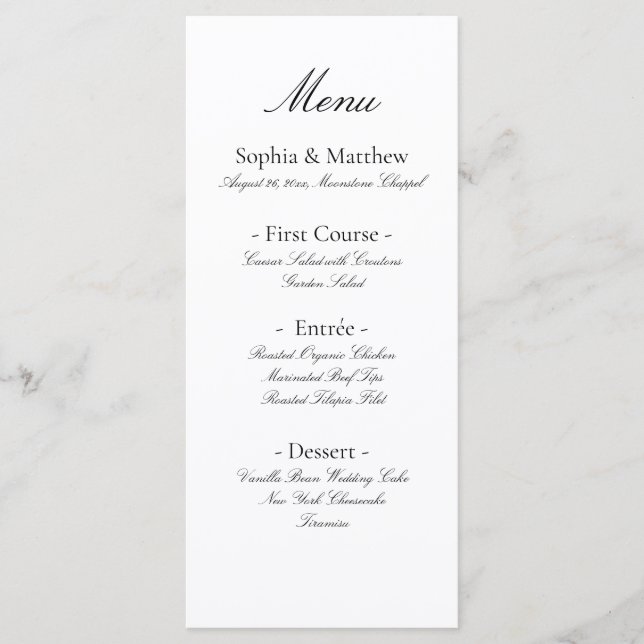 Vintage Minimalist Elegant Script Wedding Menu (Devant)