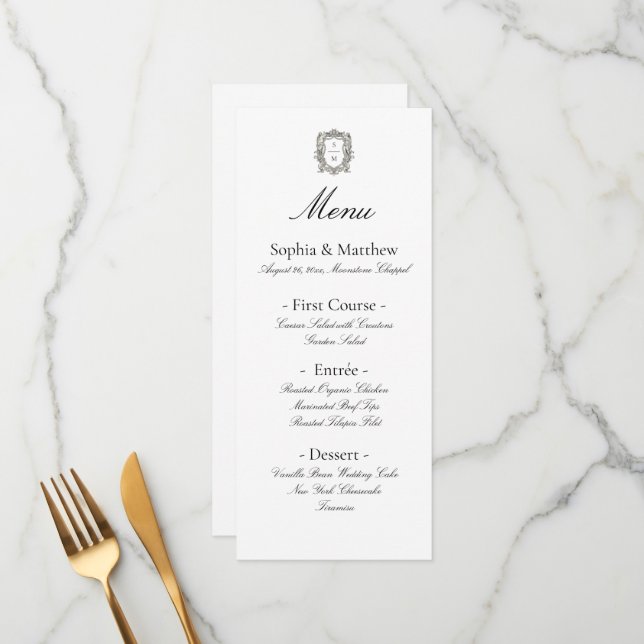 Vintage Minimalist Elegant Script Wedding Menu (Devant/Arrière en situation)