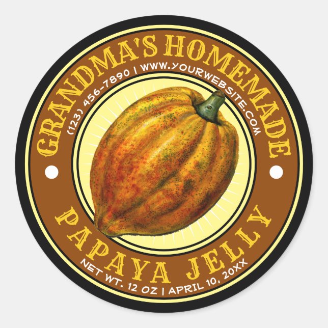 Vintage Modèle Étiquette à la confiture de  Papaya (Devant)