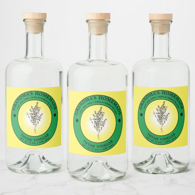 Vintage Modèle Étiquette de vinaigre de thym fait  (Bouteilles)