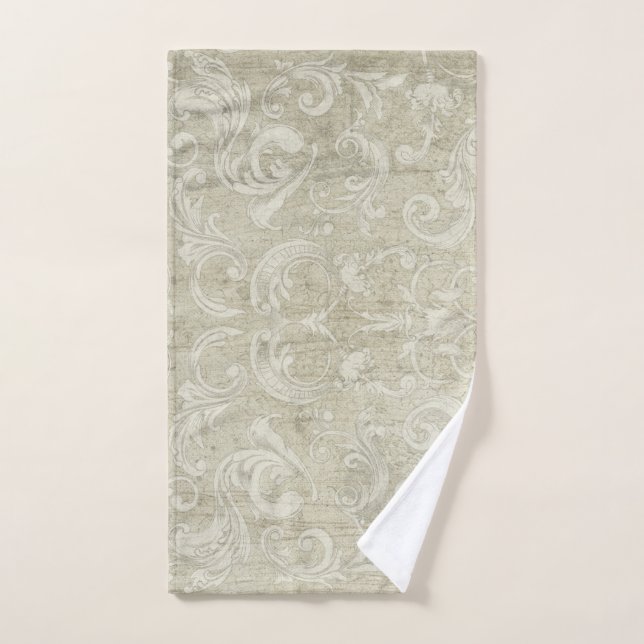 Vintage Moderne Aquarelle Gris Scroll Swirl Damask (Serviette à main)