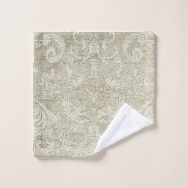 Vintage Moderne Aquarelle Scroll Swirl Gris Damask (Gant de toilette)