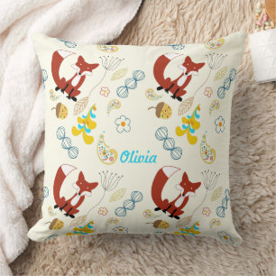 Vintage moderne Fox Acorn Woodland Pink Coussin