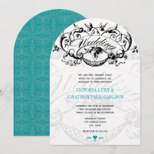 Vintage Moderne Turquoise Aqua Wedding Invitations