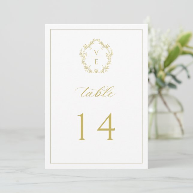 Vintage Monogram Crest Mariage Numéro de table (Debout devant)