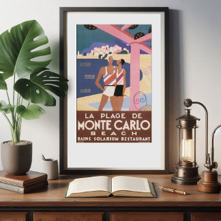Vintage Monte Carlo Beach Travel Poster