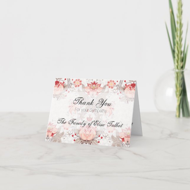 Vintage motif floral Damask Sympathie Merci (Devant)