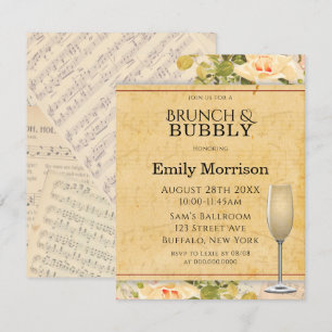 Vintage Musical Floral Brunch & Bubbly Invitations