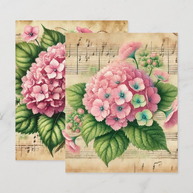 Vintage musique rose et vert Hydrangea Scrapbook (Devant / Derrière)
