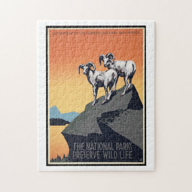 Vintage National Park Mountain Sheep Travel Puzzle (Vertical)