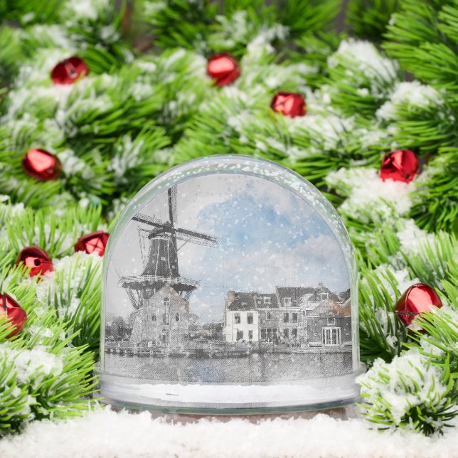 Vintage Netherlands Snow Globe – Dutch Windmill  (Noël)