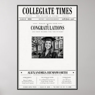 Vintage Newspaper Graduation Autograph Poster