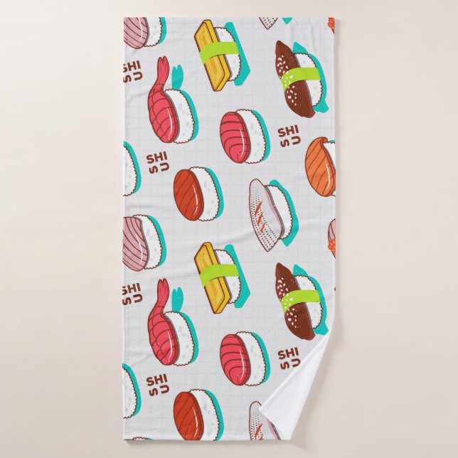 Vintage nigiri sushi, motif doodé (Serviette de bain)