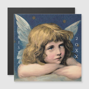 Vintage Noël Ange Enfant Blanc Ailes Indigo