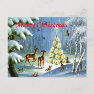 Vintage Noël Animaux dans la carte postale Woods
