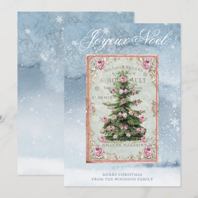 Vintage Noël Arbre paysage hivernal (Devant / Derrière)