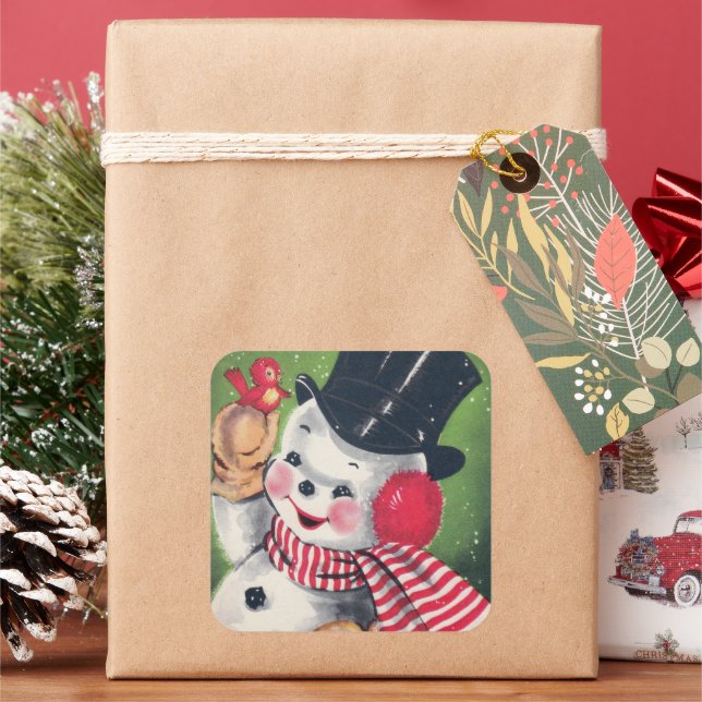 Vintage Noël bonhomme de neige autocollant rétro d (vacances)