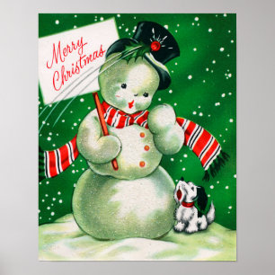 Vintage Noël bonhomme de neige et affiche pour chi