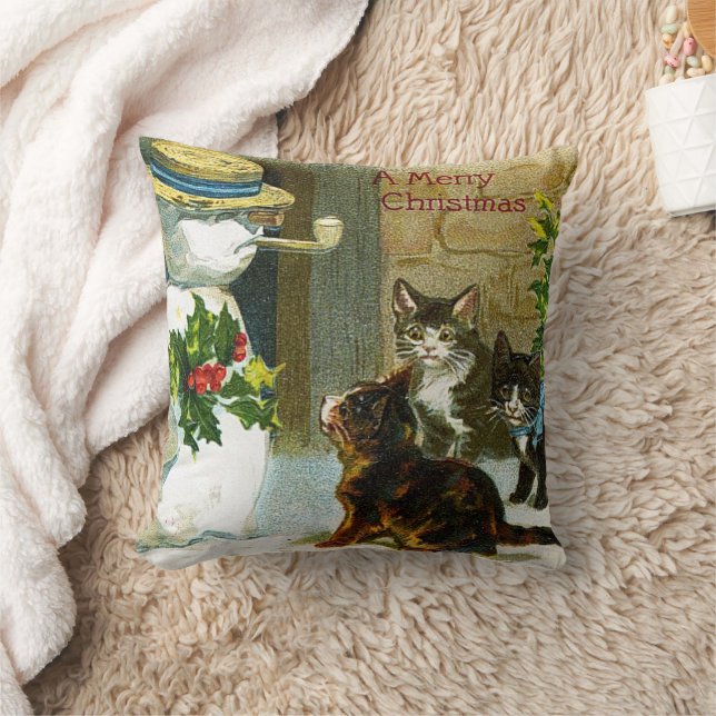Vintage Noël bonhomme de neige et chats coussin (Couverture)