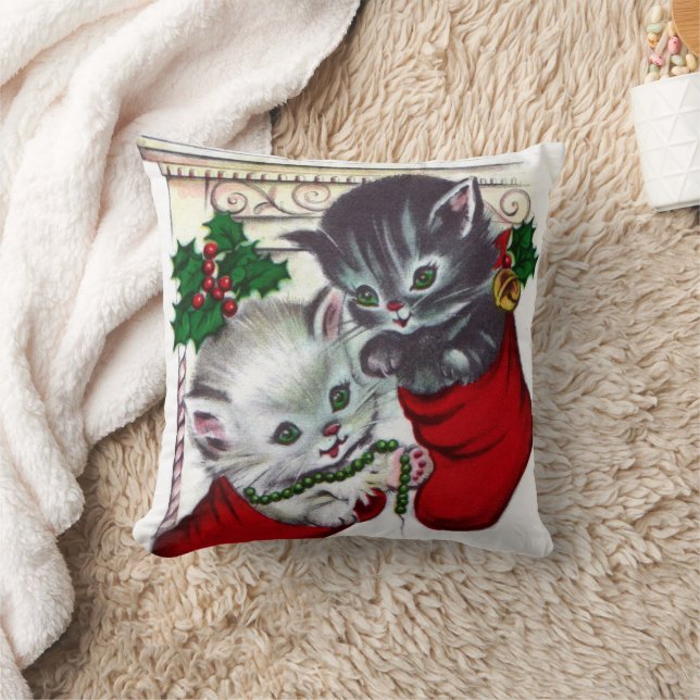 Vintage Noël chats rétro accueil déco coussin (Couverture)