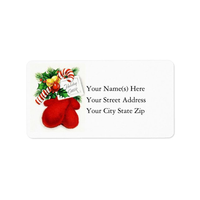 Vintage Noël Cheer Mittens Étiquette de adresse (Devant)