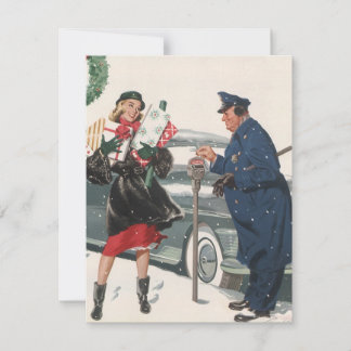 Vintage Noël, dame et policier Invitation