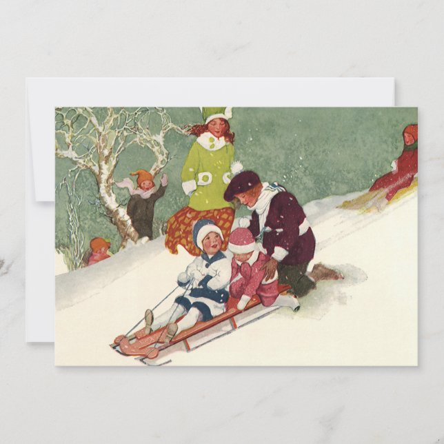 Vintage Noël, Enfants Dormir Invitation (Devant)