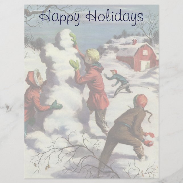 Vintage Noël, Enfants Snowball combat (Devant)