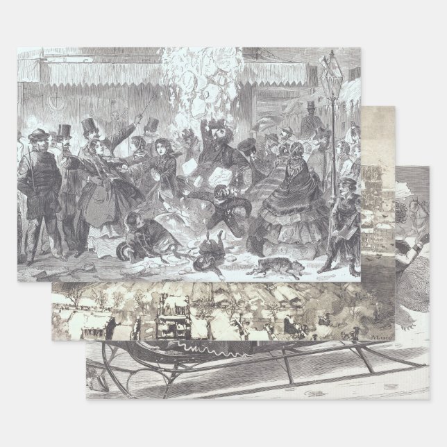 Vintage Noël Enveloppement Papier NEIGE, PARIS... (Lot)