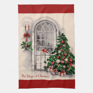Vintage Noël Fenêtre Serviette de cuisine