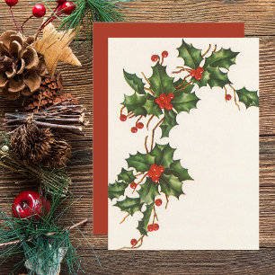 Vintage Noël, Holly Red Berries Invitation