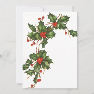 Vintage Noël, Holly w Red Berries Invitation