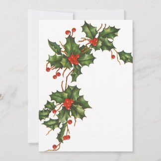 Vintage Noël, Holly w Red Berries Invitation