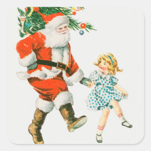 VINTAGE NOËL ILLUSTRATION CARRÉ STICKER