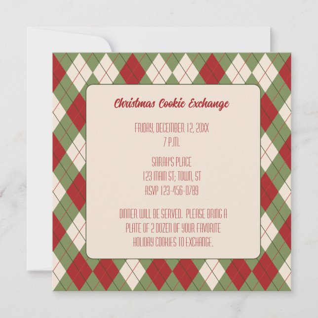 Vintage Noël Jacquard Motif Carré Invitation (Devant)