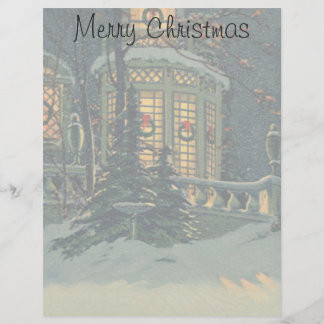 Vintage Noël, Maison avec des couronnes dans Windo