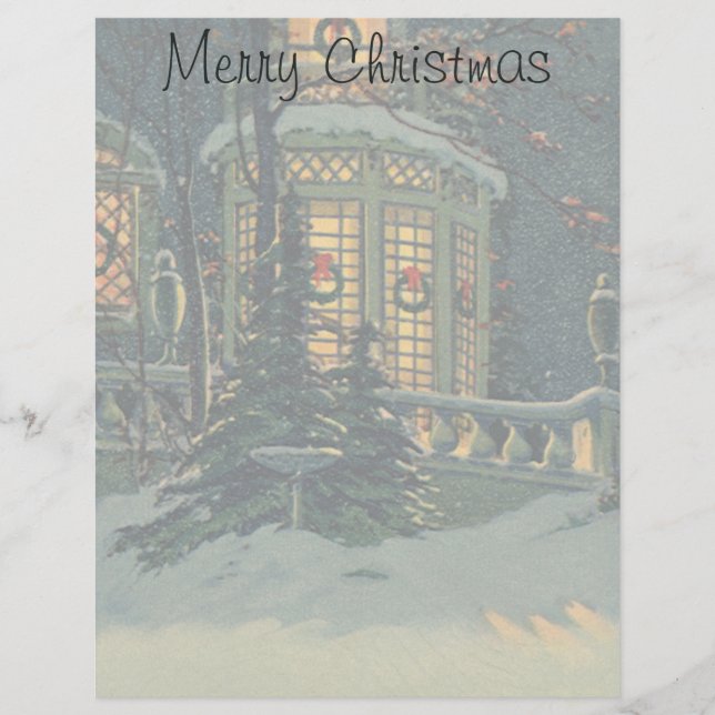 Vintage Noël, Maison avec des couronnes dans Windo (Devant)