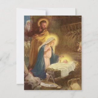 Vintage Noël Nativité Scène Fête Invitation