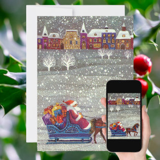 Vintage Noël Père Noël en Sleigh Invitation