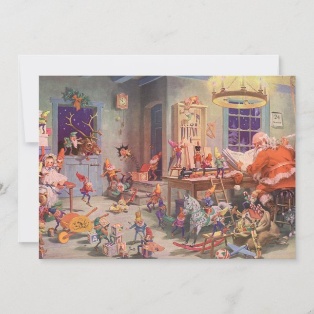 Vintage Noël Père Noël et elfes Invitation (Devant)