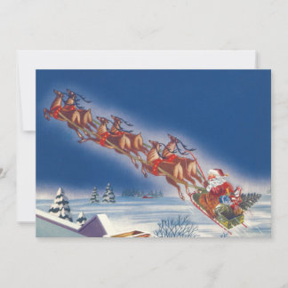 Vintage Noël, Père Noël Flying Sleigh Invitation