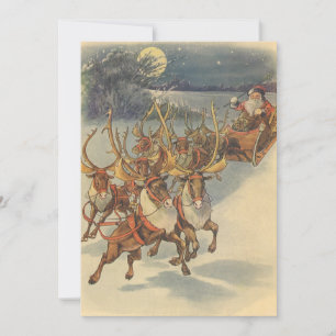 Vintage Noël Père Noël Reindeer Invitation