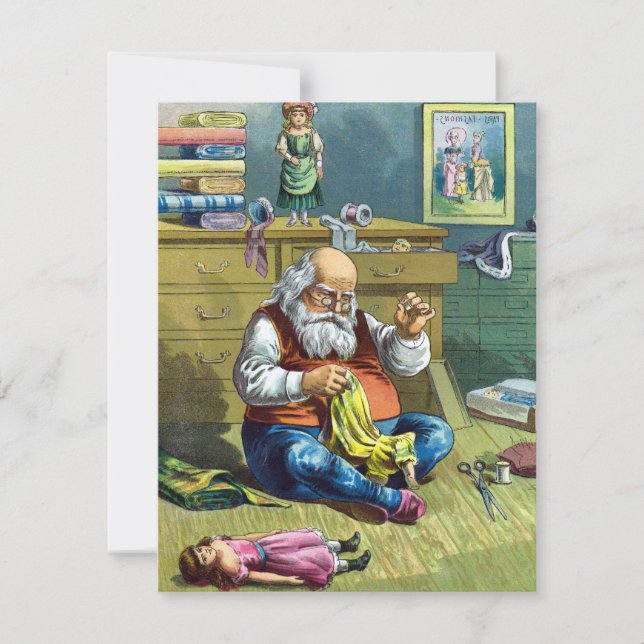Vintage Noël, Père Noël Sewing Dolls Invitation (Devant)