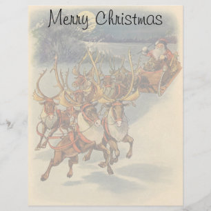 Vintage Noël Père Noël Sleigh avec Reindeer