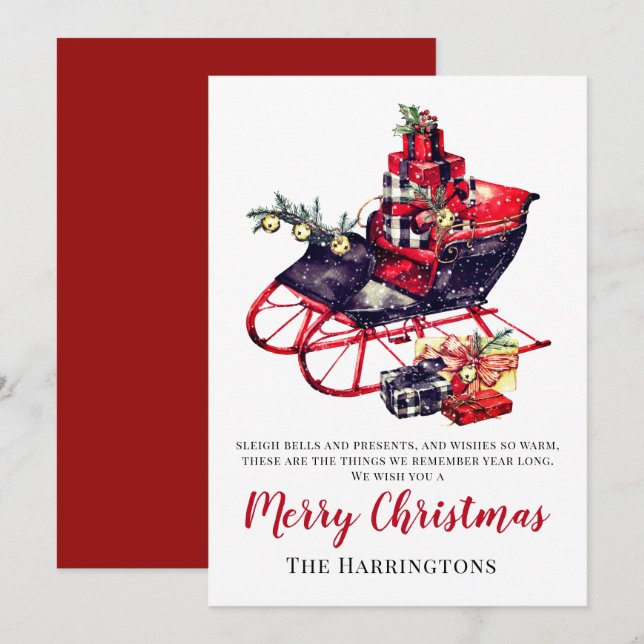 Vintage Noël Red Sleigh Salutation victorienne (Devant / Derrière)