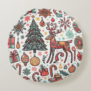Vintage Noël Rétro Arbre Cadeau Coussin rond
