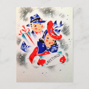 Vintage Noël rétro couple Carte postale de vacance