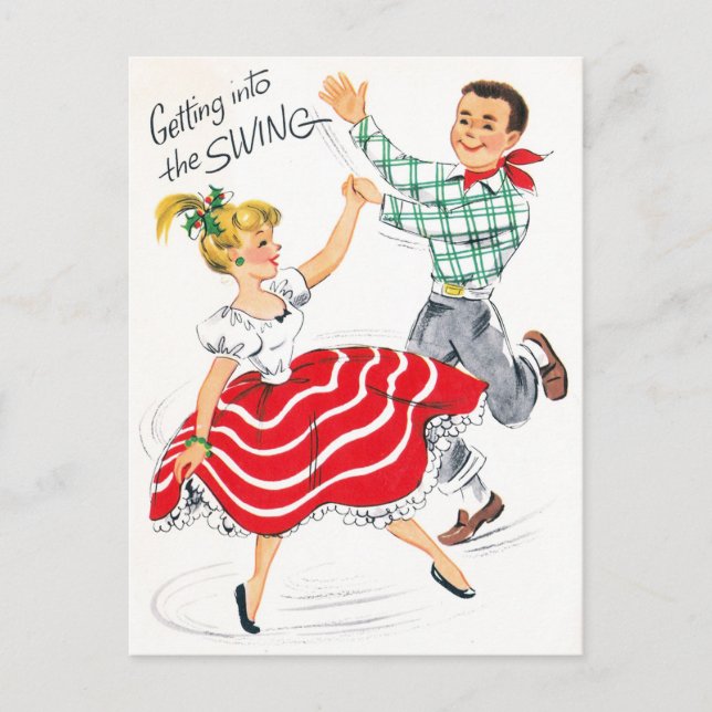 Vintage Noël rétro couple Carte postale de vacance (Devant)