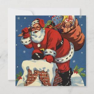 Vintage Noël, Retro Santa Claus Invitation