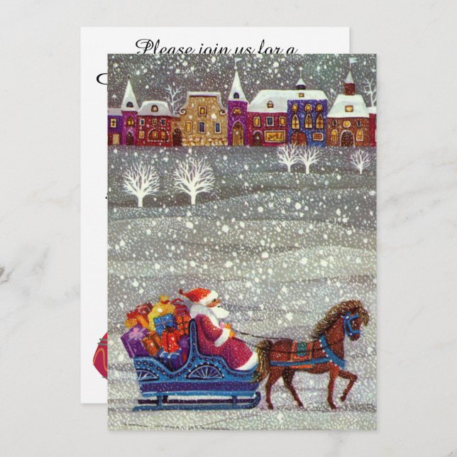 Vintage Noël, Santa Claus Sleigh Invitation (Devant / Derrière)